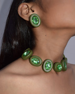 OVALINE STUDS - OLIVE GREEN