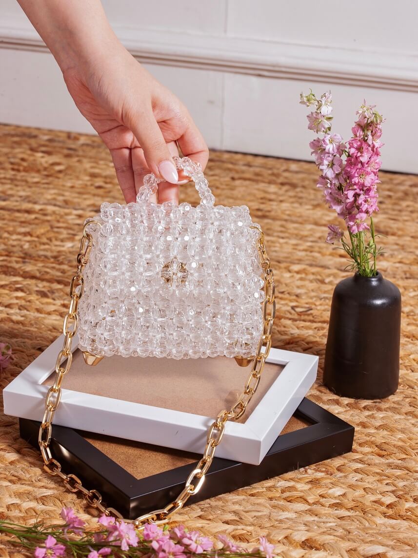 White Pearl Acrylic Crossbody Beaded Bag Transparent Satchel